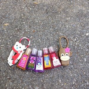 Hand sanitizer and holders.