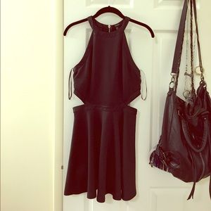 FOREVER 21 HALTER CUTOUT SIDES SKATER DRESS BLACK