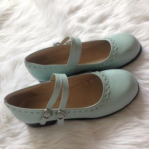 Mint Lolita Heart Buckle Shoes