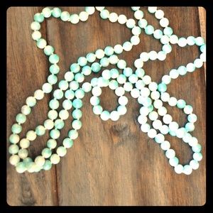 Turquoise and white faux pearl long necklace