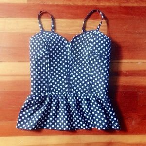 Navy and White Polka Dot Peplum Top