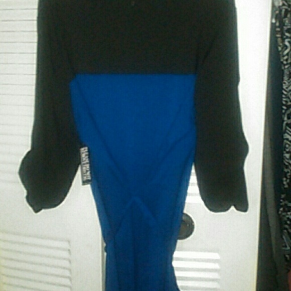 Blue & black polyester button down dress - Picture 3 of 4