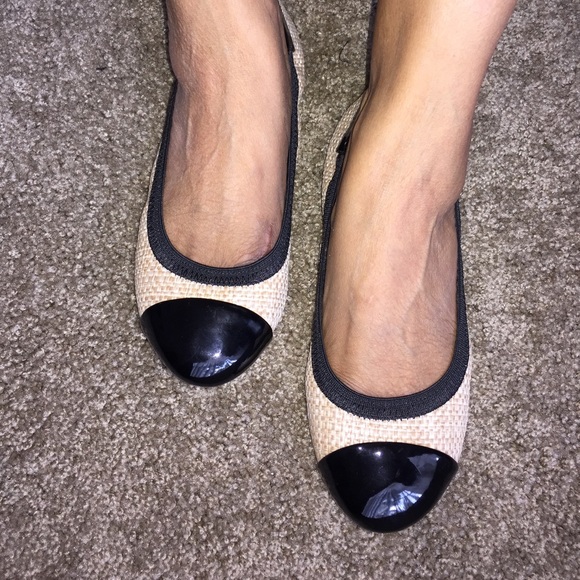 Woven with Black Patent Toe Flats