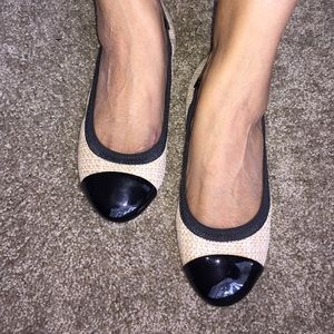 Woven with Black Patent Toe Flats