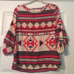 Navy/Red/Brown/Cream 3/4 length top