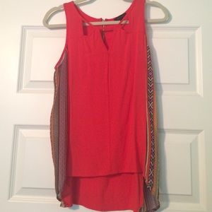 Orangey Red tank with tribal print down the sides