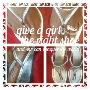 Silver Nine West Thong Sandals, Size 9-1/2