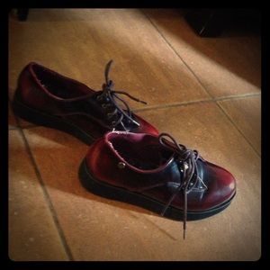 Red faux leather creepers