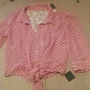 Pink tie front shirt