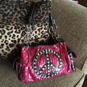 Pink Sequins Purse trimmed & lined in black