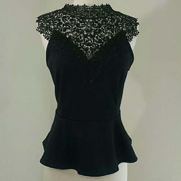 SALE Black Lace Peplum Top - Picture 2 of 4