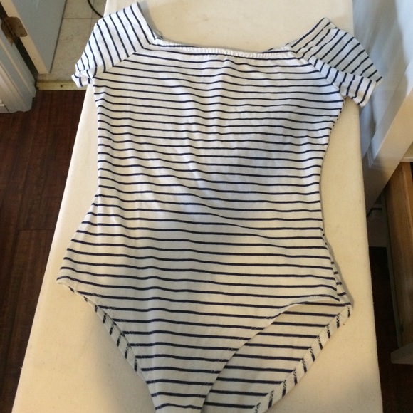 Off the shoulder navy & white body suit