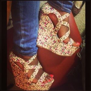 Floral Print Wedge Sandals