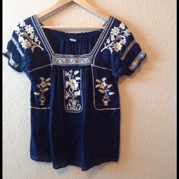 J. Crew Tops - J. Crew Navy & White Mexican Style Top.