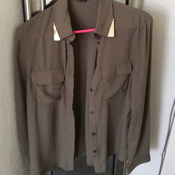 Homage olive shirt. Cute gold detailing on collar