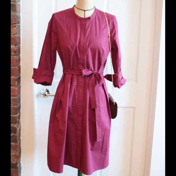 SOLD JCrew Burgundy Band-collar Shirtdress