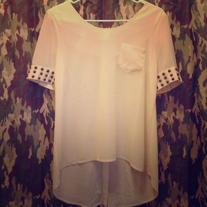 Cream hi lo shirt with studded details