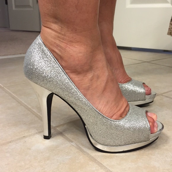 Silver Glitter Peep-Toe Heels