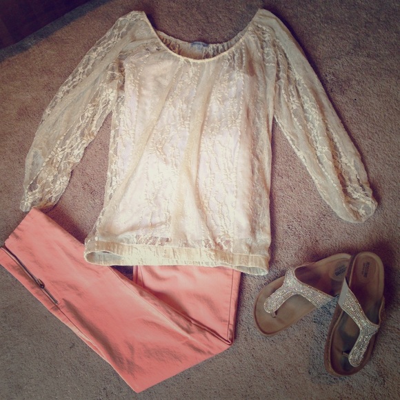 Cream Open Lace 3/4 Sleeve Dress Shirt - Picture 1 of 3