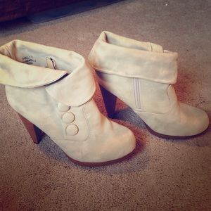 Cream Shalls Fold Over Button Heeled Booties