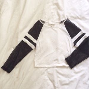 FOREVER 21 Standout Strip Mesh Sleeve Crop Top SM