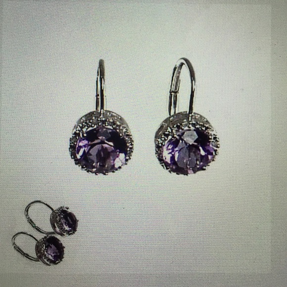 Diamond, amethyst, & sterling silver earring