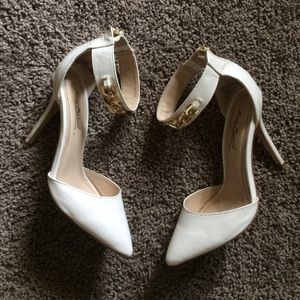 white pumps with ankle straps
