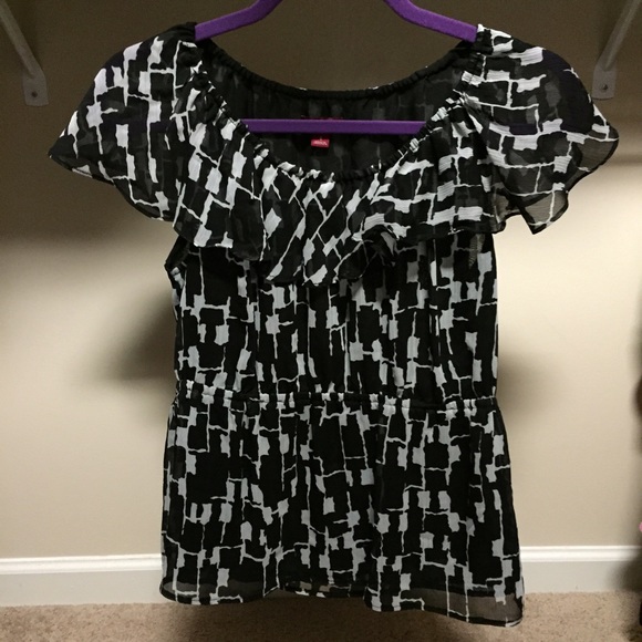 Black and White Ruffled Blouse