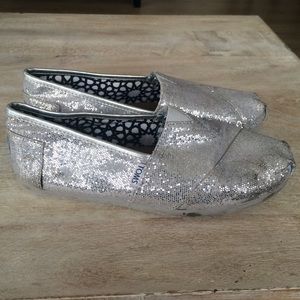 TOMS Silver Metallic Slip Ons