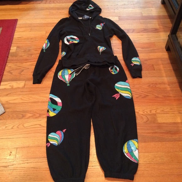 Rhinestone black sweatpants and hoodie