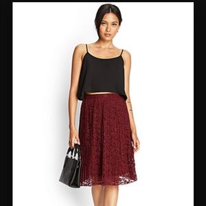 NWOT wine maroon vintage lace midi skirt