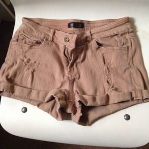 high rise tan shorts