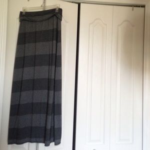 Long black and grey striped maxi skirt.