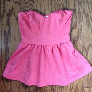 "Pins & Needles" Coral Peplum Strapless Top