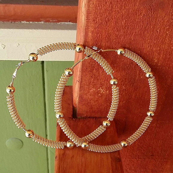 Jewelry - NWOT Extra Large Gold Hoop Earrings