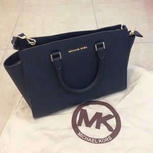 Michael Kros Navy Medium Selma Saffiano Satchel