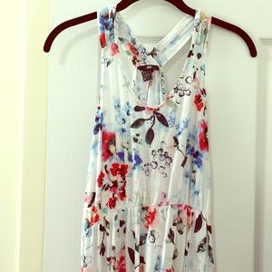 *MODELED* H&M FLORAL WHITE COTTON RACERBACK DRESS