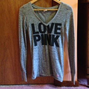 PINK gray long sleeve v-neck