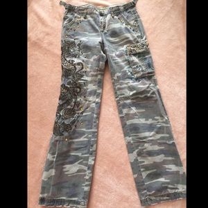 Camouflage pants w/ embroidery and embellishments