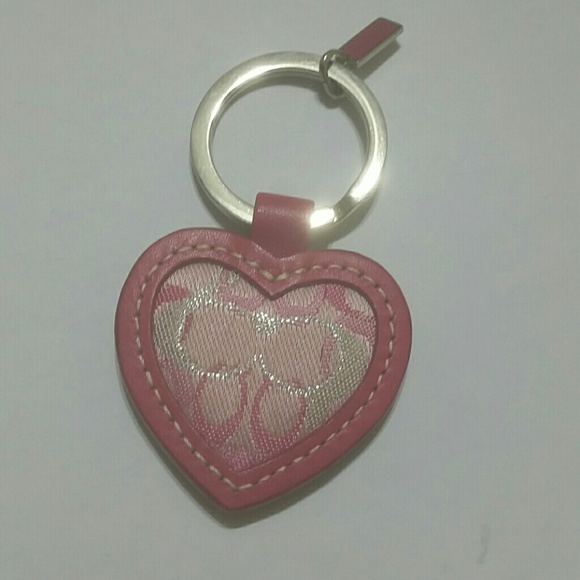 Coach signature print heart fob