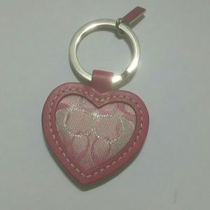 Coach signature print heart fob