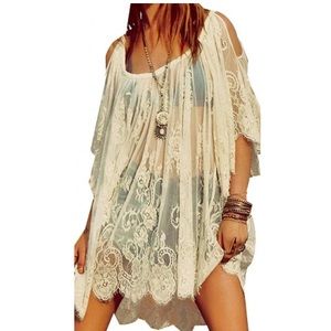 Boho short lace dress in white