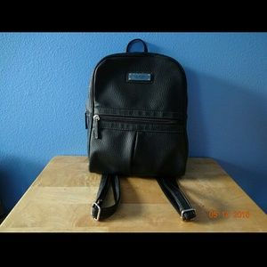 Black faux leather backpack