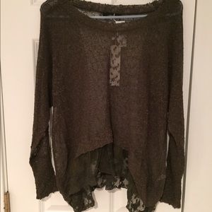 LF Army Green Lace Trim Sweater