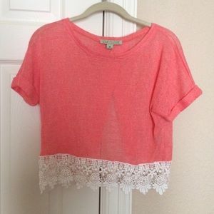Coral open backed lace crop top