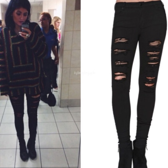 Kendall and Kylie High Rise Skinny Black Jeans
