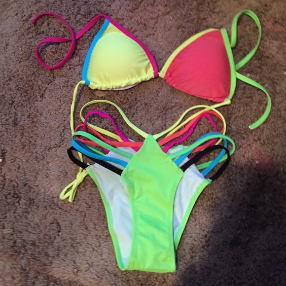 Neon strappy swimsuit