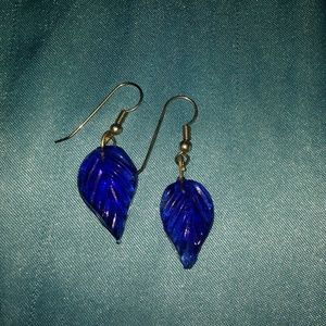 Dark blue leaf earrings