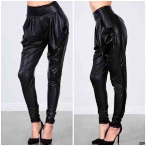 Faux leather harem pants