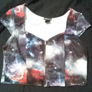 Galaxy zip up crop up